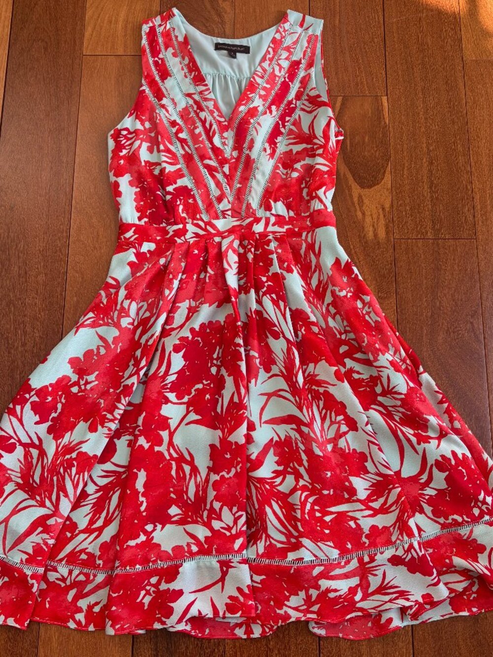 Banana Republic sleeveless V-neck A-line dress with a vibrant red floral print o